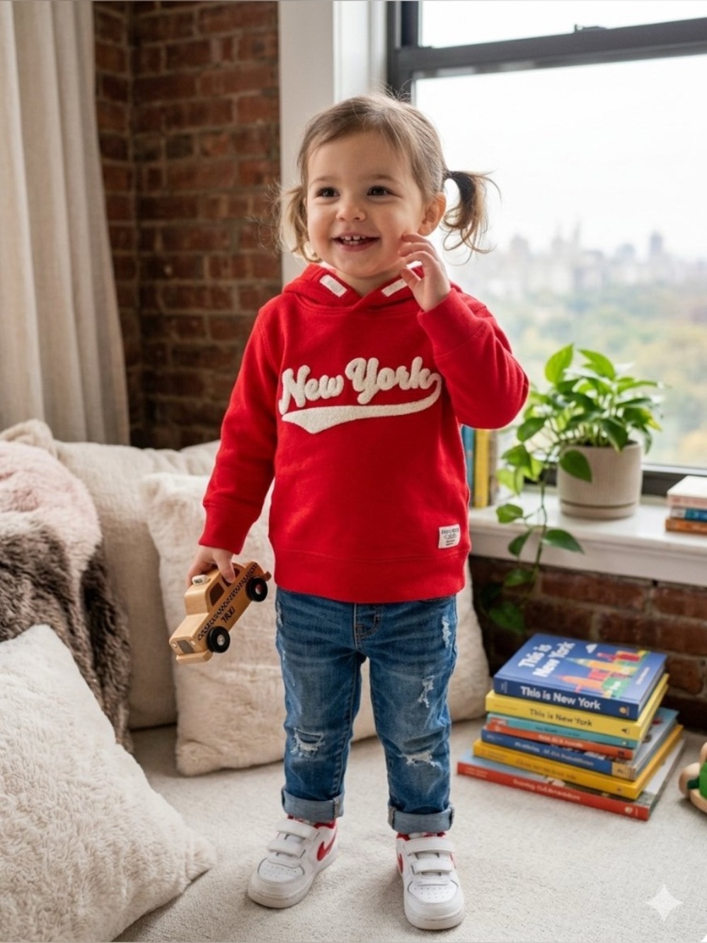 H&M Toddler Red "New York" Varsity Graphic Hoodie - Size 1-2Y - NWOT